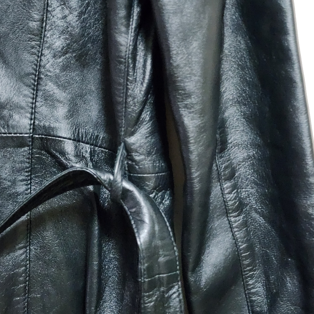 Vintage Bovines long sleeves wrap belted 100%  leather color black - Picture 5 of 6